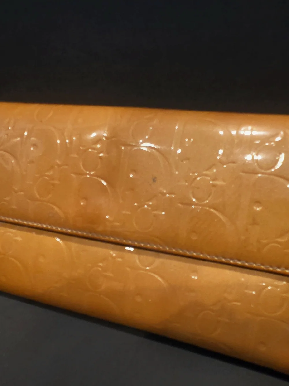 Dior Patent Trotter Embossed Clutch in Golden Color